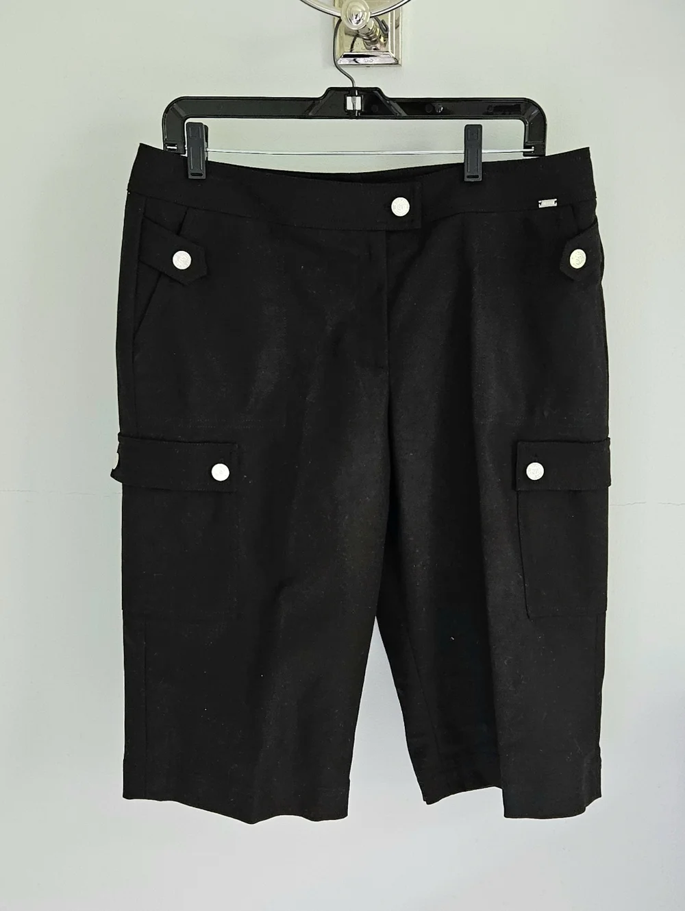 St John Vintage Black Crop Stretch Cargo Pants